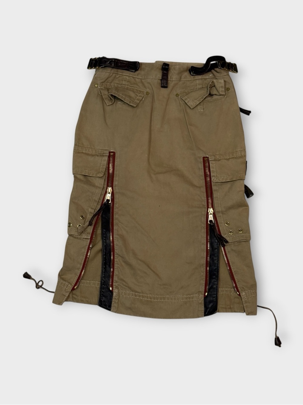 Dsquared2 Tan Cotton Cargo Midi Skirt with Leather Hardware - Picture 2 of 6